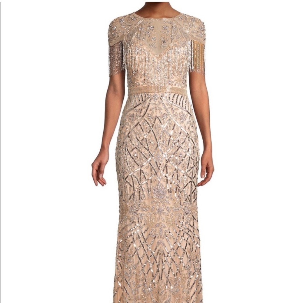 Mac Duggal military style fringe sheath gown 14